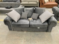 CHESTERFIELD GREY VELVET 2 SEATER SOFA WITH SCATTER BACK CUSHIONS