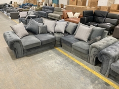 CHESTERFIELD CORNER SOFA IN GREY VELVET WITH SCATTER BACK CUSHIONS