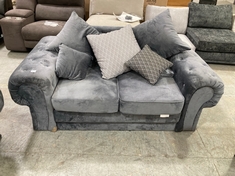 CHESTERFIELD 2 SEATER SOFA GREY VELVET WITH SCATTER BACK CUSHIONS