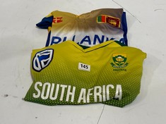 2 X ASSORTED CRICKET SHIRTS TO INCLUDE NEW BALANCE PROTEA FIRE SOUTH AFRICA SHIRT YELLOW/GREEN SIZE UNKNOWN