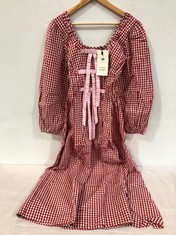 DAMSAN MADDER DAKOTA BOW MIDI DRESS IN RED GINGHAM SIZE 10 - RRP £120