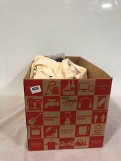 BOX OF ASSORTED ADULT CLOTHING TO INCLUDE D&CO COMFY DENIM JACKET CREAM SIZE XL