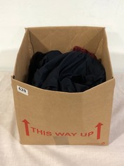 BOX OF ASSORTED ADULT CLOTHING TO INCLUDE DICKIES WORK TROUSERS NAVY SIZE 32R