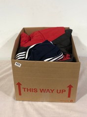 BOX OF ASSORTED KIDS CLOTHING/FOOTWEAR TO INCLUDE ADIDAS TRACK JACKET NAVY/WHITE SIZE 7-8YRS