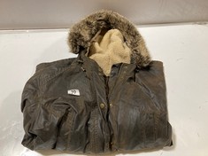 BARBOUR WAX JACKET WITH FAUX FUR TRIM HOOD BROWN SIZE 10 RRP- £189