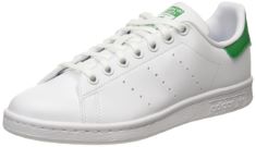 1 X ADIDAS STAN SMITH J GYMNASTICS SHOE, FTWR WHITE/FTWR WHITE/GREEN, 4 UK.