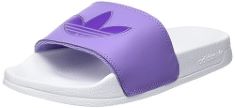 QTY OF ITEMS TO INLCUDE 1X PAIR ADIDAS WOMEN'S ADILETTE LITE W SLIPPERS, FTWR WHITE/MAGIC LILAC/SHOCK PURPLE, 6 UK TO INCLUDE 1X X PAIR ADIDAS MEN'S ADILETTE SLIPPERS, CORE BLACK/CORE BLACK/CARBON, 6