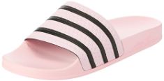 QTY OF ITEMS TO INLCUDE 7X PAIR ASSORTED ADIDAS SLIDES TO INCLUDE ADIDAS MEN'S ADILETTE SLIDES, CLEAR PINK CORE BLACK CLEAR PINK, 11 UK, ADIDAS FU8298 ADILETTE LITE CORE BLACK/FTWR WHITE/CORE BLACK U