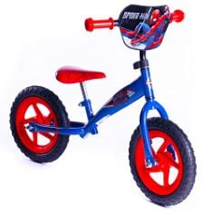 1 X HUFFY MARVEL SPIDERMAN BALANCE BIKE BLUE AND RED 3-5 YEAR OLD , 12 INCHES.