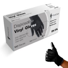 QTY OF ITEMS TO INLCUDE BOX OF ASSORTED ITEMS TO INCLUDE 100 X BLACK DISPOSABLE GLOVES | VINYL GLOVES DISPOSABLE | LATEX FREE GLOVES | POWDER FREE GLOVES | BLACK GLOVES DISPOSABLE | STRONG AND NON-ST