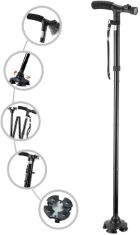 17 X COZYKIT FOLDING CANE WITH LED LIGHT FOR MEN AND WOMEN, LIGHTWEIGHT ADJUSTABLE WALKING CANE FOR BALANCE, WALKING CANE STICK FOR ELDERLY WITH CUSHION T HANDLE AND PIVOTING QUAD BASE.