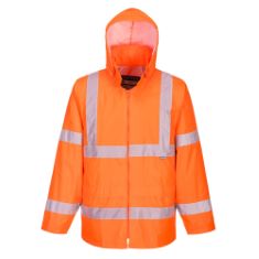 5X ASSORTED SAFETY WEAR TO INCLUDE PORTWEST H440 MEN'S LIGHTWEIGHT WATERPROOF HI-VIS RAIN JACKET ORANGE, LARGE.