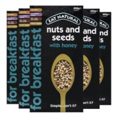 APPROX 6 X EAT NATURAL NUTS & SEEDS BREAKFAST CEREAL WITH HONEY - HIGH IN FIBRE BREAKFAST MUESLI - SUITABLE FOR VEGETARIANS ,450 G (PACK OF 5).