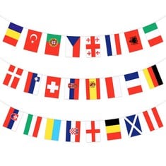 QUANTITY OF ZALAON EURO 2024 FOOTBALL CHAMPIONSHIP BUNTING BANNERS, 24 NATIONAL GARLAND 10M-20 X 28CM DOUBLE SIDED FABRIC FLAGS BUNTING FOR GARDEN BAR PARTY DECORATIONS - TOTAL RRP £166: LOCATION - R