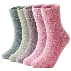 23 X ELIFE ACC 5 PAIRS LADIES SOCKS FUNNY FLUFFY WARM COTTON CUSHIONED CREW WOOL SOCKS UK3-7 (PURE,3-7) - TOTAL RRP £242: LOCATION - RACK B