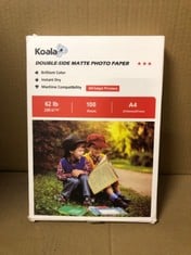 QUANTITY OF ASSORTED ITEMS TO INCLUDE KOALA DOUBLE SIDED MATTE INKJET PHOTO PAPER A4, 230GSM, 100 SHEETS FOR INKJET PRINTERS. SUITABLE FOR PRINTING PHOTOS, BROCHURES, COVERS, CERTIFICATES, BOOKLETS,