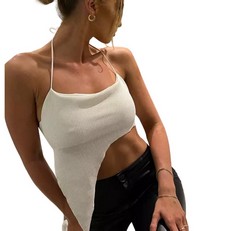 19 X PERSEPOLIS WOMEN'S HALTER IRREGULAR HEM CROP TOP CAMI Y2K SUMMER FASHION (WHITE, M) - TOTAL RRP £111: LOCATION - RACK C