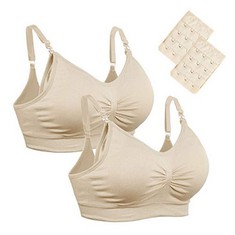 12 X AIGIRI NURSING BRAS PACK OF 5, SEAMLESS WIREFREE MATERNITY BRA FOR MOTHERHOOD PREGNANCY BREASTFEEDING SLEEPING WITH EXTENDERS XL BEIGE BEIGE - TOTAL RRP £110: LOCATION - RACK C