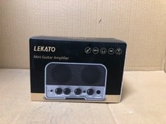 QUANTITY OF ASSORTED ITEMS TO INCLUDE MINI GUITAR AMP, LEKATO 5W WIRELESS RECHARGEABLE ELECTRIC GUITAR AMPLIFIER WITH CLEAN/OVERDRIVE EFFECTS, BLUETOOTH 5.0 PORTABLE PRACTICE GUITAR AMP FOR HOME PRAC