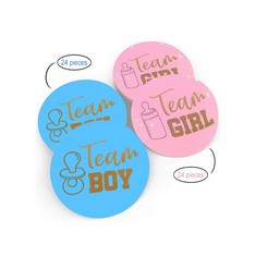 QUANTITY OF GENDER REVEAL STICKERS,48 PIECES BABY STICKER LABELS WITH GOLD GLITTER LETTER TEAM BOY AND TEAM GIRL STICKERS FOR BABY SHOWER DECORATIONS AND GENDER REVEAL PARTY GAMES - TOTAL RRP £246: L