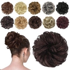 47 X FESHFEN MESSY BUN HAIR PIECE HAIR BUN SCRUNCHIES SYNTHETIC WAVY CURLY CHIGNON PONYTAIL HAIR EXTENSIONS THICK UPDO HAIRPIECES FOR WOMEN GIRLS KIDS 1PCS, BLACK CHERRY - TOTAL RRP £332: LOCATION -