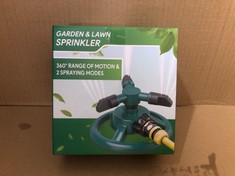 QUANTITY OF ASSORTED ITEMS TO INCLUDE HTLY SPR GARDEN SPRINKLER, AUTOMATIC LAWN SPRINKLER 360 DEGREE ROTATING 3 ARMS ADJUSTABLE WATER SPRINKLER SYSTEM LARGE COVERAGE FOR GARDEN PLANTS LAWN WATERING L