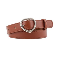 25 X PORBBOW WOMEN THIN BELT WITH HEART SHAPED BUCKLE PU LEATHER WAISTBAND FOR CASUAL JEANS DRESSES CAMEL - TOTAL RRP £124: LOCATION - RACK D