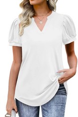 QUANTITY OF ASSORTED ITEMS TO INCLUDE CNFUFEN LADIES WHITE T SHIRT SUMMER PUFF SLEEVE TOP WOMENS CLOTHES FASHION GIRLS WHITE T SHIRTS V NECK TOPS FOR WOMEN UK WHITE SIZE S(6-8): LOCATION - RACK D