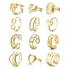 QUANTITY OF ASSORTED ITEMS TO INCLUDE ADRAMATA 12PCS GOLD SILVER RINGS FOR WOMEN 316L STAINLESS STEEL RINGS SET SIMPLE HEART INFINITY RING OPEN ADJUSTABLE RINGS STACKABLE COOL PUNK BOHO RINGS THUMB R