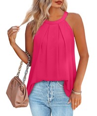 14 X SAMPEEL VESTS FOR WOMEN SUMMER TOPS HALTER NECK LADIES CHIFFON SLEEVELESS TANK HOT PINK SIZE 22-24 - TOTAL RRP £168: LOCATION - RACK E