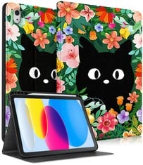 16 X PEGMODE FOR IPAD 10TH GENERATION CASE 10.9 INCH WOMEN GIRLS CUTE FOLIO COVER FLOWER CAT KAWAII GIRLY PRETTY DESIGN WITH PENCIL HOLDER SMART COVER FOR APPLE IPAD 10TH GEN CASES 2022 A2696 A2757 -