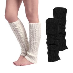 40 X NITAIN 2 PAIRS CHUNKY CABLE KNIT LEG WARMERS SOLID COLOR CROCHET KNITTED LONG BOOT CUFFS SOCKS BOOT TOPPER SOCKS LEG CUFFS OVER KNEE LEG WARMER SOCKS FOR WOMEN GIRLS (BLACK,WHITE) - TOTAL RRP £4