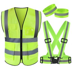 24 X ZHAO PRO HI VIS REFLECTIVE VEST,HIGH VISIBILITY WAISTCOAT WITH ZIPPER PHONE & ID POCKETS,ADJUSTABLE WAIST BELT STRIPES BREATHABLE JACKET,2 REFLECTIVE WRISTBANDS FOR ADULT OUTDOOR JOGGING,CYCLING