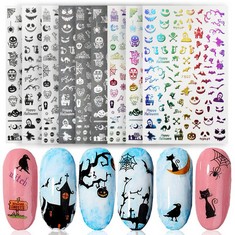 QUANTITY OF DASHUAIGE 9 SHEETS HALLOWEEN 3D NAIL ART STICKERS, SELF ADHESIVE NAIL DECALS HALLOWEEN ART STICKERS PUMPKIN SPOOKY PATTERN NAIL STICKERS FOR WOMEN GIRLS KIDS (MULTICOLOR) - TOTAL RRP £304