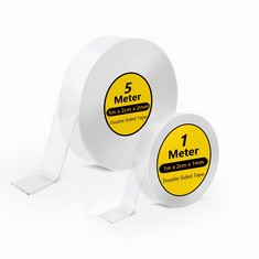 QUANTITY OF MOUNTING TAPE CLEAR 6 METER, 2 ROLLS DOUBLE SIDED NANO MOUNTING TAPE HEAVY DUTY 2CM WIDTH, 5M X 2CM X 2MM/ 1M X 2CM X 1MM - TOTAL RRP : LOCATION - RACK E