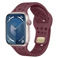 QUANTITY OF ZOYE STRAP FOR APPLE WATCH 38MM 40MM 41MM 42MM 44MM 45MM 49MM WOMEN MEN,SOFT SILICONE HOLLOW LETTERS REPLACEMENT BRACELETS FOR IWATCH SERIES 9 8 7 SE 6 5 4 3 2 1 (38/40/41MM, WINE RED) -