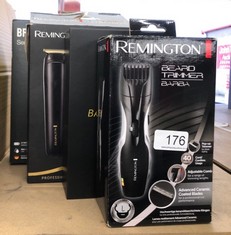 QUANTITY OF ITEMS TO INCLUDE REMINGTON BARBA BEARD TRIMMER (ADVANCED CERAMIC BLADES, POP-UP DETAIL TRIMMER, ADJUSTABLE ZOOM WHEEL, 9 LENGTH SETTINGS, COMB ATTACHMENT, CORD OR CORDLESS, 40-MINUTE RUNT