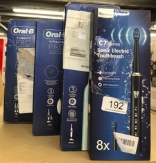 QUANTITY OF ITEMS TO INCLUDE ORAL-B PRO 1 ELECTRIC TOOTHBRUSH FOR ADULTS WITH 3D CLEANING, 1 TOOTHBRUSH HEAD, GUM PRESSURE CONTROL, 2 PIN UK PLUG, BLUE: LOCATION - C RACK