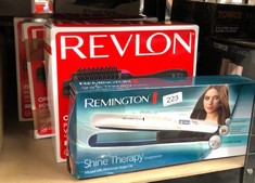 QUANTITY OF ITEMS TO INCLUDE REMINGTON SHINE THERAPY HAIR STRAIGHTENER WITH ADVANCED CERAMIC COATING INFUSED WITH MOROCCAN ARGAN OIL FOR SLEEK & SMOOTH GLIDE, FLOATING PLATES, DIGITAL DISPLAY, 9 SETT