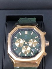 MENS LOUIS LACOMBE CHRONOGRAPH WATCH - 3 SUBDIALS - GOLD COLOUR CASE - GREEN RUBBER STRAP RRP £375: LOCATION - A RACK