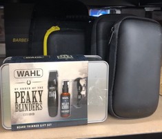 QUANTITY OF ITEMS TO INCLUDE WAHL AND PEAKY BLINDERS BEARD TRIMMER GIFT SET, BATTERY POWERED TRIMMER, MEN’S STUBBLE TRIMMERS, FACIAL HAIR TRIMMING, BEARD SHAMPOO, BEARD CARE, MEN’S GROOMING: LOCATION