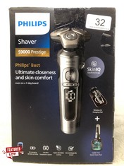 PHILIPS SHAVER SERIES 9000 PRESTIGE WET & DRY ELECTRIC SHAVER LIFT & CUT SHAVING SYSTEM SKIN IQ TECHNOLOGY, BEARD STYLER, NOSE TRIMMER, QI CHARGING PAD, MODEL SP9885/35 BRIGHT CHROME BRUSHED. RRP £29