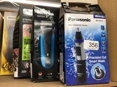 QUANTITY OF ITEMS TO INCLUDE PANASONIC ER-GN30 WET & DRY ELECTRIC FACIAL HAIR EAR AND NOSE HAIR TRIMMER FOR MEN, BATTERY-POWERED WITH 90 MIN OPERATION, BLACK: LOCATION - E RACK