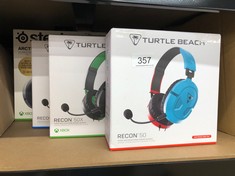 QUANTITY OF ITEMS TO INCLUDE TURTLE BEACH RECON 50 RED/BLUE GAMING HEADSET FOR NINTENDO SWITCH, XBOX SERIES X|S, XBOX ONE, PS5, PS4, PC & MOBILE WITH 3.5MM CONNECTION: LOCATION - E RACK