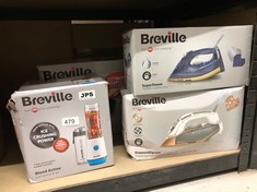 QUANTITY OF ITEMS TO INCLUDE BREVILLE BLEND ACTIVE PERSONAL BLENDER & SMOOTHIE MAKER | 350W | 2 PORTABLE BLEND ACTIVE BOTTLES (600ML) | LEAK PROOF LIDS | WHITE & BLUE [VBL249]: LOCATION - G RACK