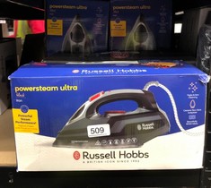 QUANTITY OF ITEMS TO INCLUDE RUSSELL HOBBS POWER STEAM ULTRA IRON, CERAMIC NON-STICK SOLEPLATE, 210G STEAM SHOT, 70G CONTINUOUS STEAM, 350ML WATER TANK, SELF-CLEAN, ANTI-CALC & ANTI-DRIP FUNCTION, 3M