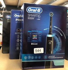 QUANTITY OF ITEMS TO INCLUDE ORAL-B SMART 6 ELECTRIC TOOTHBRUSH FOR ADULTS, APP CONNECTED HANDLE, 3 TOOTHBRUSH HEADS & TRAVEL CASE, 5 MODES, TEETH WHITENING, 2 PIN UK PLUG, 6000N: LOCATION - G RACK