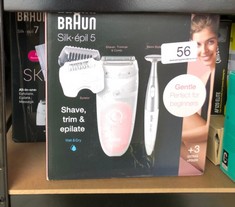 BRAUN SILK-ÉPIL 5 EPILATOR FOR WOMEN FOR HAIR REMOVAL, 3 IN 1, INCLUDES SHAVER & TRIMMER HEAD, CORDLESS, GENTLE HAIR REMOVAL SETTING, WET & DRY, 100% WATERPROOF, 2 PIN BATHROOM PLUG, 5-820, WHITE/PIN