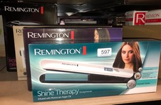 QUANTITY OF ITEMS TO INCLUDE REMINGTON SHINE THERAPY HAIR STRAIGHTENER WITH ADVANCED CERAMIC COATING INFUSED WITH MOROCCAN ARGAN OIL FOR SLEEK & SMOOTH GLIDE, FLOATING PLATES, DIGITAL DISPLAY, 9 SETT