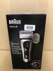 BRAUN SERIES 8 ELECTRIC SHAVER WITH 3+1 HEAD, ELECTRIC RAZOR FOR MEN WITH PRECISION TRIMMER, CHARGING STAND & TRAVEL CASE, SONIC TECHNOLOGY, UK 2 PIN PLUG, 8417S, SILVER RAZOR.: LOCATION - H RACK